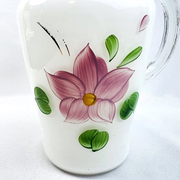 Bartlett Collins Gay Fad Vintage Juice Pitcher White Glass Hand Painted 32 oz 8" - Picture 3 of 9